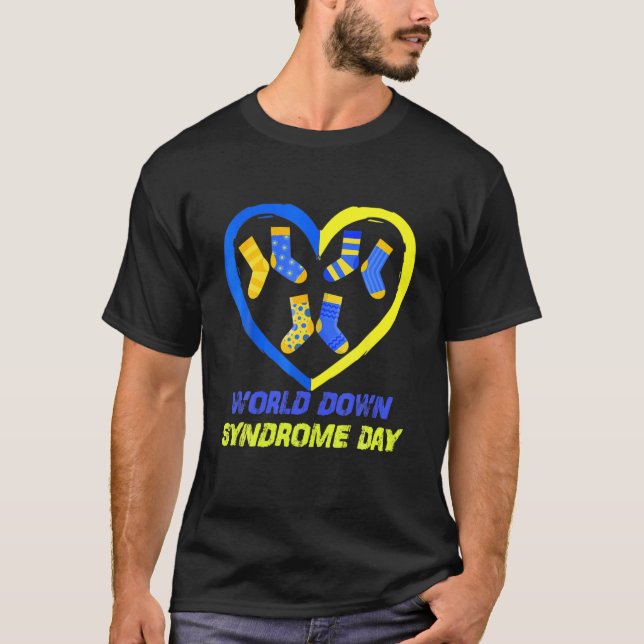 T-shirt Blue Yellow Heart 21 World Down Syndrome Sensibili (Devant)