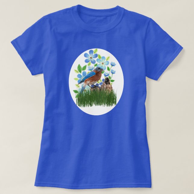 T-shirt Bluebird in Flower Garden / Oiseau (Design devant)