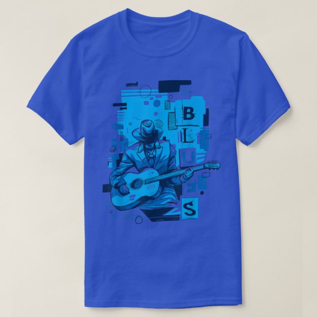 T-shirt Blues Music Graphisme de Bluesman et Guitare (Design devant)