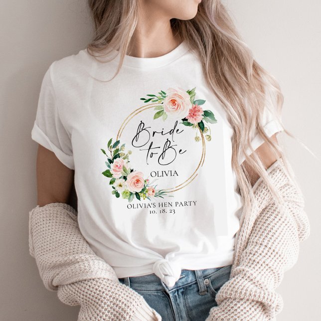 T-shirt Blush Floral Wreath Bride À Être (Créateur téléchargé)
