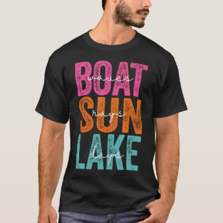 T-shirt Boat Waves Sun Rays Lake Day Retro Summer Vacation
