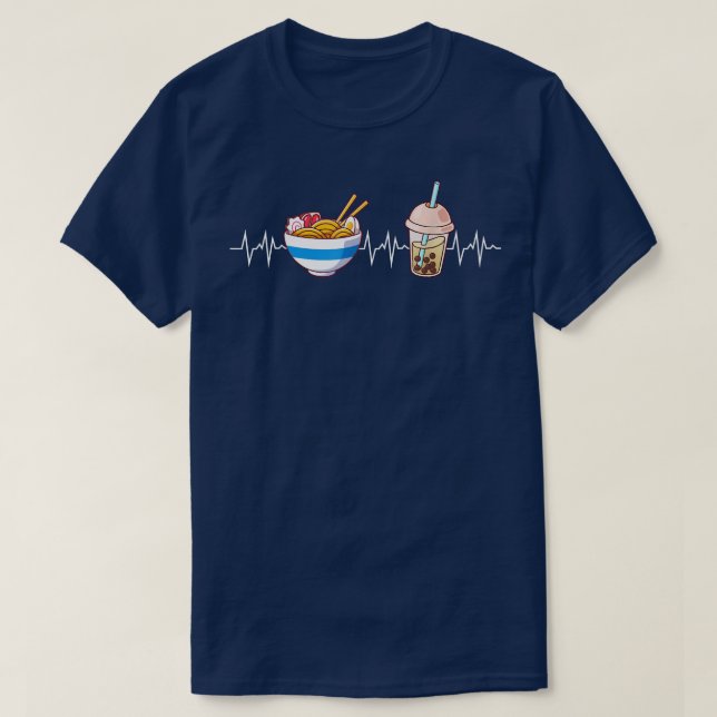 T-shirt Boba and Ramen Heartbeat Kawaii Bubble Tea Noodles (Design devant)