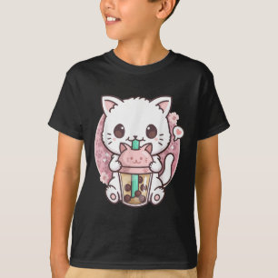 T-shirt Boba Chat Boba Thé Buble Thé Kawaii Anime Chat Kaw