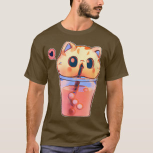 T-shirt Boba Chat Boire Bubble Thé Anime Neko Kawaii
