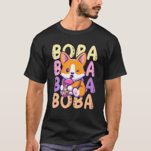 T-shirt Boba Corgi Chien Boire Bubble Thé Crème Puff Stra