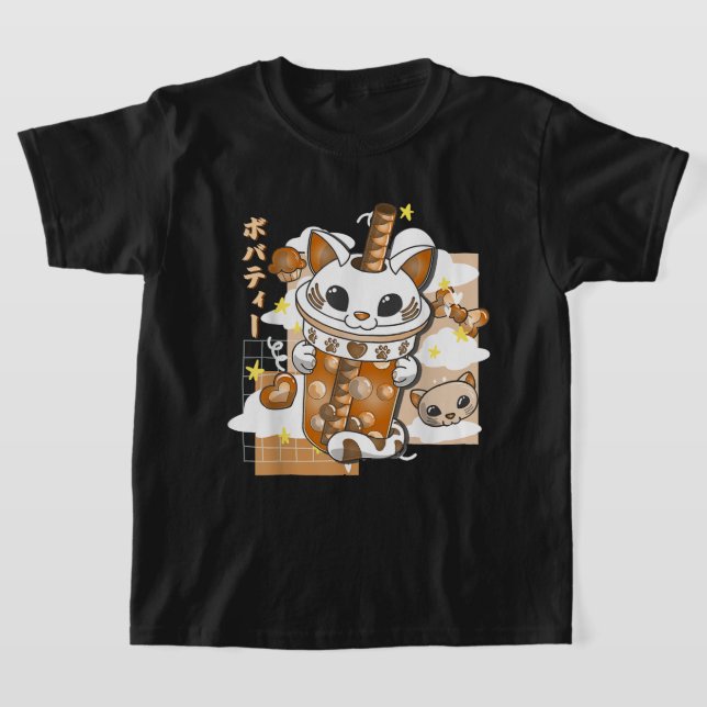 T-shirt Boba Tea Cute Cat Buble Tea Kawaii Anime Japonais (Poser)