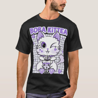 T-shirt Boba Tea Femmes Lavender Kittea Kawaii Chat Japona