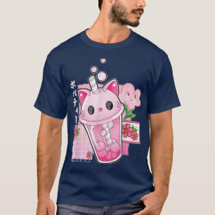 T-shirt Boba Thé Chat Bubble Thé Kawaii Anime Japonaise Fi