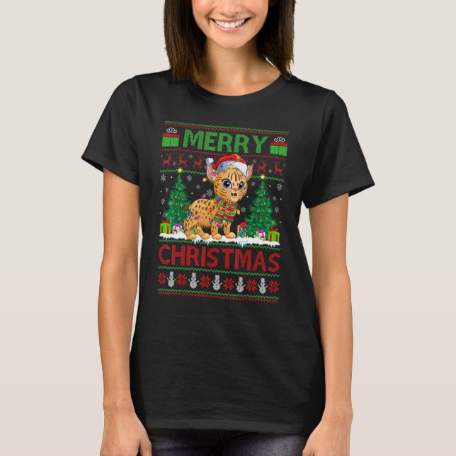 T-shirt Bobcat   Xmas Tree Lights Ugly Santa Bobcat Christ (Devant)