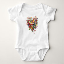 T-Shirt body bébé cœur et fleurs