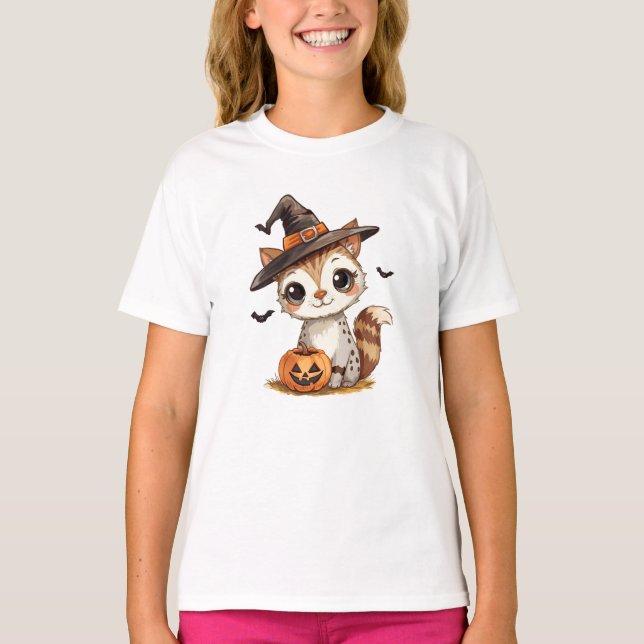 T-shirt Bodysuits Cute Halloween Cat with Pumpkin (Devant)