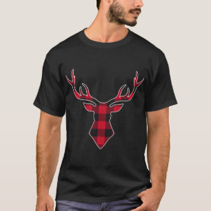 T-shirt Boeuf De Noël Rouge Et Noir Classique Plaid Deer
