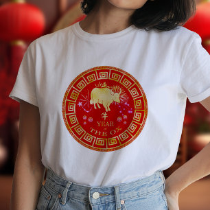 T-shirt Bœuf du zodiaque chinois ID542 Rouge/Or