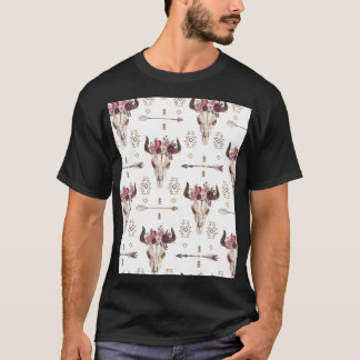 T-shirt Boho aquarelle : flèches, motif crâne.