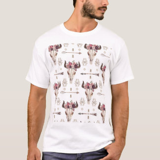 T-shirt Boho aquarelle : flèches, motif crâne.