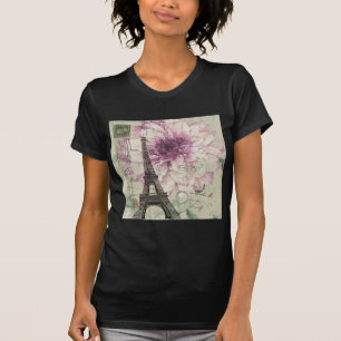 T-shirt Boho Chic Vintage floral Paris Tour Eiffel