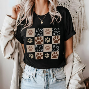 T-shirt Boho Chien & Chat Paw À damiers