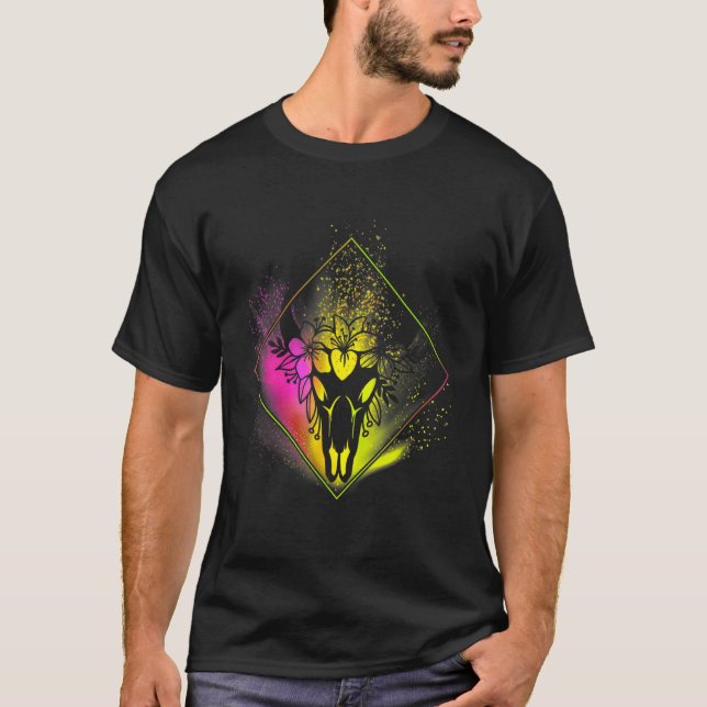 T-shirt Boho Cow Crâne Fleurs Diamond Rose Et Jaune Spl (Devant)