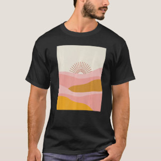 T-shirt Boho Desert Sun Sunset Waves in Pink, Orange and C