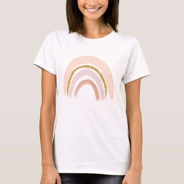 T-shirt Boho élégant arc-en-ciel rose et or (Devant)