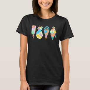 T-shirt Boho Été Sucré Glace Popsicle Arc-en-Ciel Ananas
