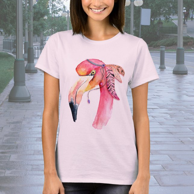 T-shirt Boho Fiona Flamant rose d'aquarelle Tee (Créateur téléchargé)