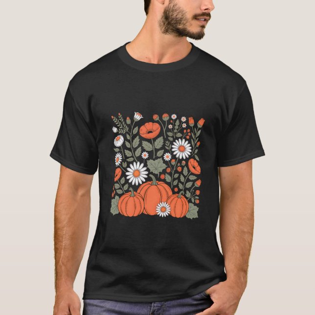 T-shirt Boho Floral Citrouille Saison Cosy Vibes Ditsy Fle (Devant)