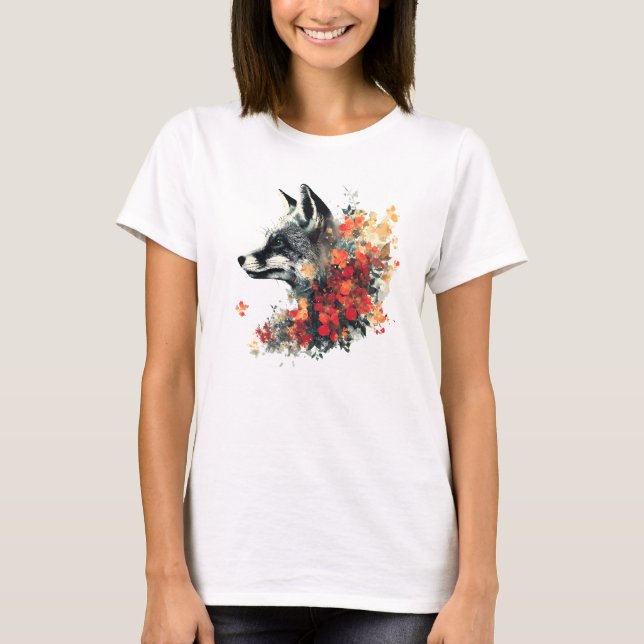 T-shirt Boho Floral Fox Faune Nature (Devant)
