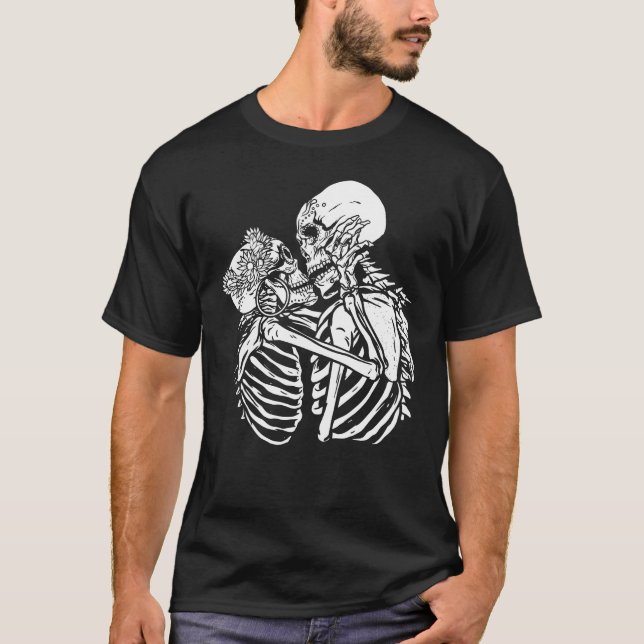 T-shirt boho goth squelette amateurs valentines crâne (Devant)