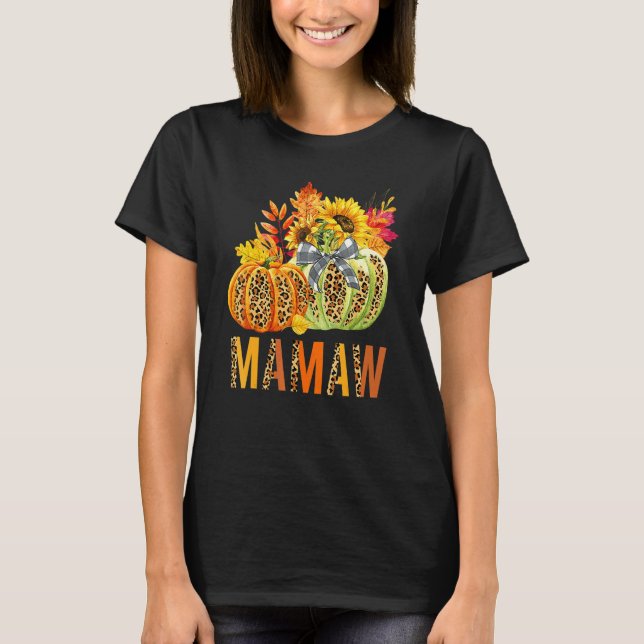T-shirt Boho Leopard Pumpkins Mamaw Fall Leaves Autumn Tha (Devant)