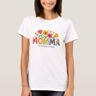 T-shirt Boho Mama Texte avec Fleurs et Noms d'Enfants