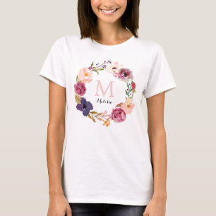T-shirt Boho rustique aquarelle Floral Wreath Monogramme