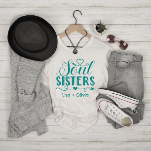 T-shirt Boho Turquoise Soul Soeurs Script Nom personnalisé