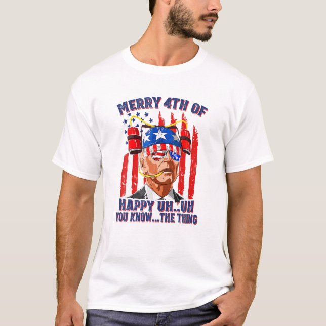 T-shirt Boire De La Bière Biden Confondu Heureux 4E D'Entr (Devant)