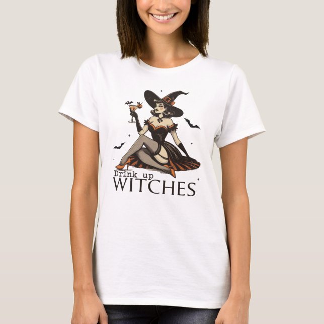T-shirt Boire des sorcières Retro Funny Halloween (Devant)