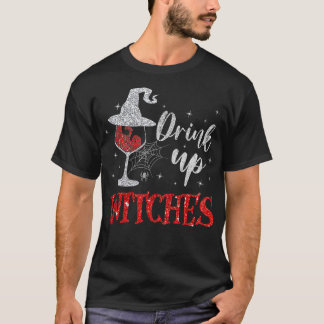 T-shirt Boire des sorcières Verre à vin drôle Halloween Dr