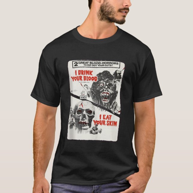 T-shirt Boire sang classique Halloween Monster Poster Horr (Devant)