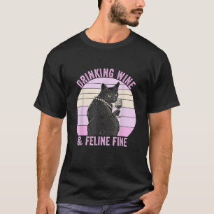 T-shirt Boire Vin Féline fin drôle Chat Lady Vintage