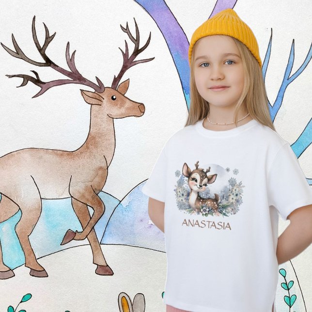 T-shirt Bois animal mignon cerf bleu aquarelle hiver (Créateur téléchargé)