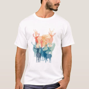 T-shirt Bois Animaux Cerfs Aquarelle Vintages Bois Et