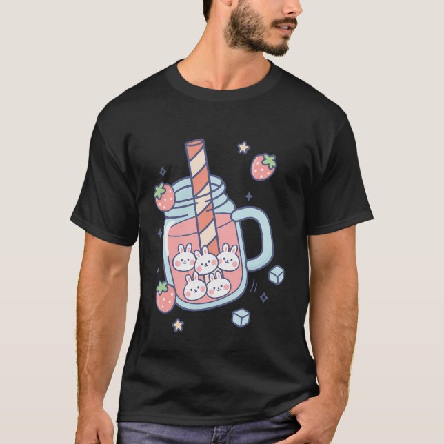 T-shirt Boisson de fraise Kawaii Bunny (Devant)
