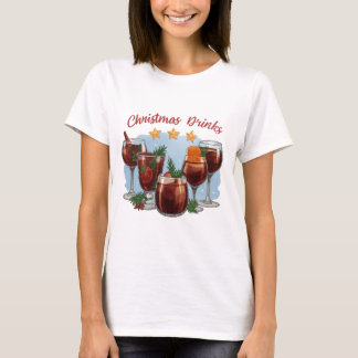 T-shirt Boissons de Noël Impression Aquarelle | Vin Chaud