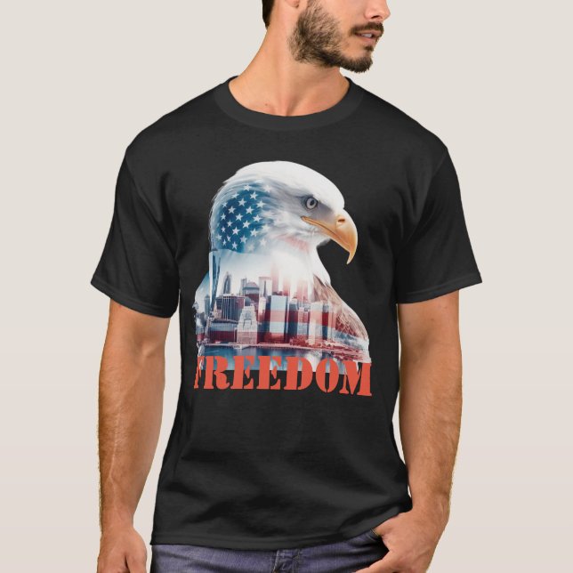 T-shirt Bold Eagle USA Patriotic Flag Stars NYC Freedom (Devant)