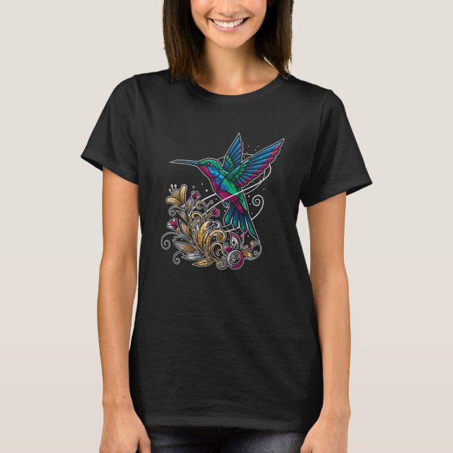 T-shirt Bold Hummingbird Graphic Design - Stylized Floral  (Devant)