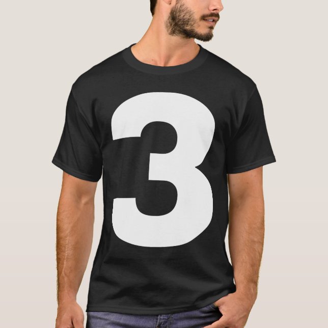 T-shirt Bold Number Three 3  Big Font Symbol Character (Devant)