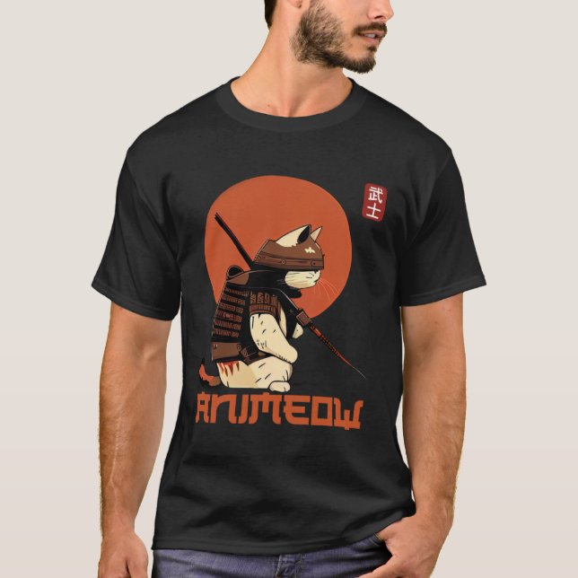 T-shirt Bold warrior cat in classic samurai armor Japanese (Devant)