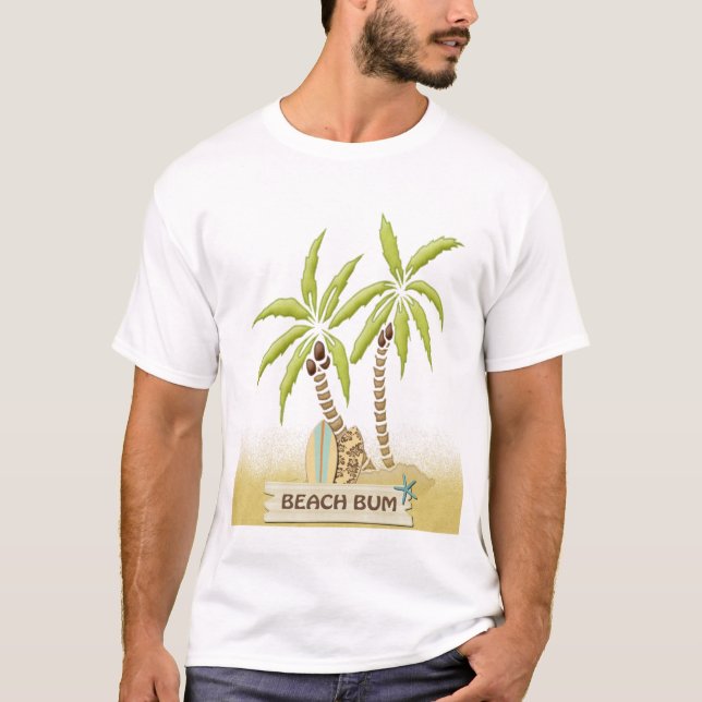 T-shirt Bon à rien, planches de surf, palmiers et sable de (Devant)