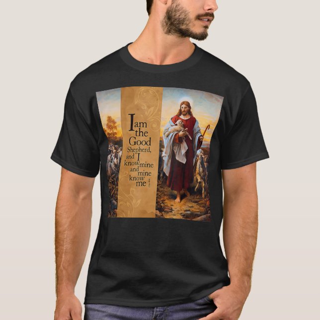 T-shirt Bon Pasteur Art Peinture John 10 Plockhorst Jesu (Devant)