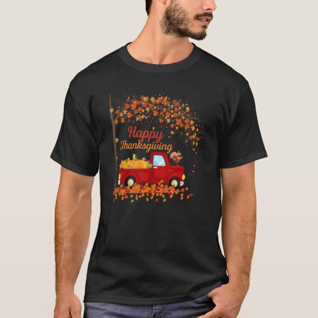 T-shirt Bon thanksgiving Automne Camion Rouge Automne Feui (Devant)