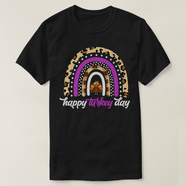 T-shirt Bon thanksgiving Leopard Rainbow Plaid Fall Autu (Design devant)